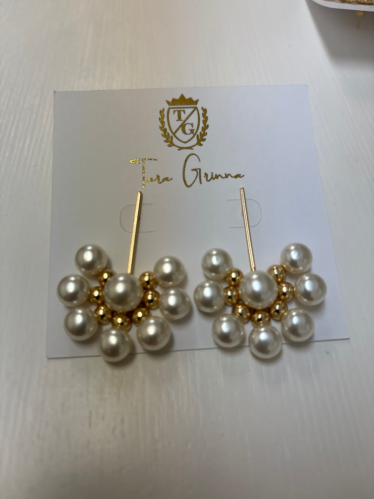 18k Gold Plated Pearl Cluster Earring-(TG-910456)