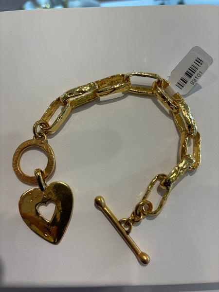 Bronze 24k Gold Plated Heart Chain Link Bracelet-(TG-93101)