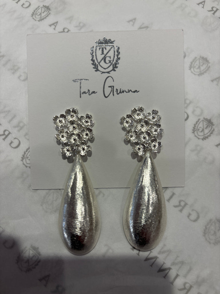 18k Plated Floral Cluster Tear Drop Earrings-(TG-910472)