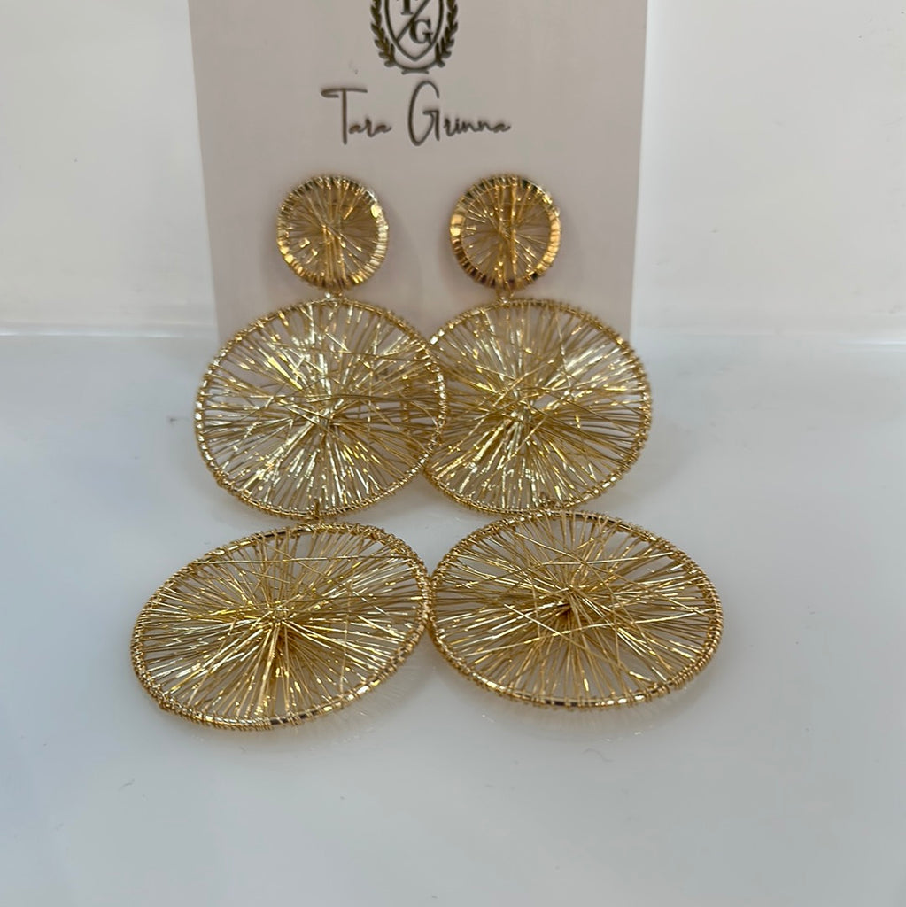 Geometric Sphere Cross Earrings in 18k Plated Brass-(TG-910320)