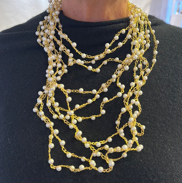 Gold Necklace with Pearl Clusters-(TG-92203)