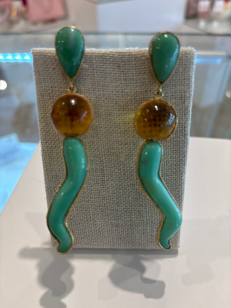 Gold Vermeil with Semi Precious Stone Earrings-(TG-910398)