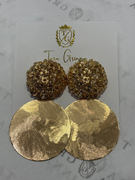 18k Plated Floral Dome Texture Earrings-(TG-910469)