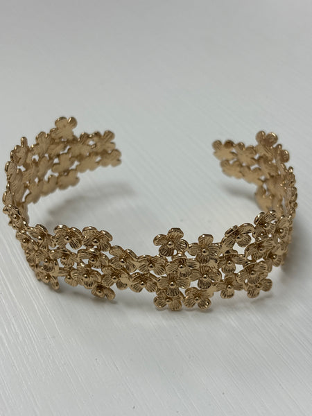 18k Gold Plated Petite Floral Cuff Bracelet-(TG-93123)