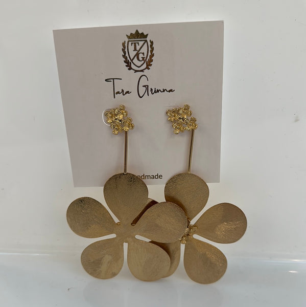 Gold Floral Earrings in 18k Plated Brass-(TG-910318)