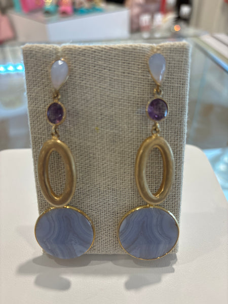 Gold Vermeil with Semi Precious Stone Earrings-(TG-910394)