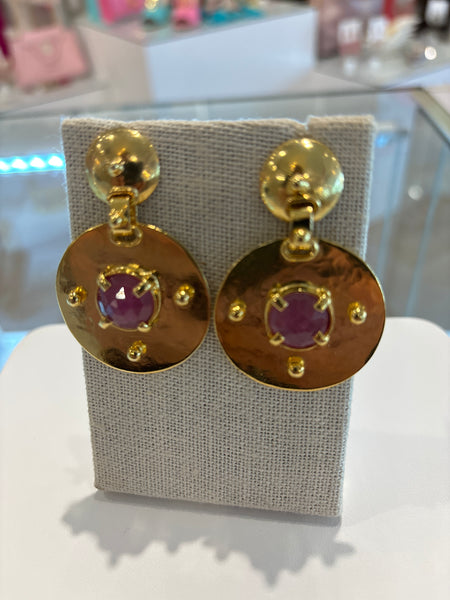 Bronze 24k Gold Plated Assorted Gemstone Earring-(TG-910455)