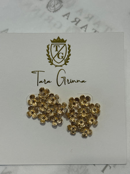 18k Plated Floral Cluster Earrings-(TG-910464)