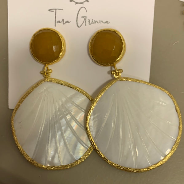 Gemstone Stud Pearl Shell Cocktail Earrings-(TG-910359)