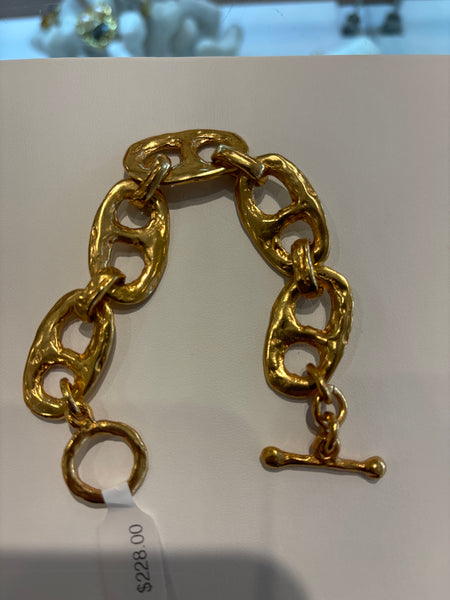 Bronze 24k Gold Plated Small Chain Link Bracelet-(TG-93102)