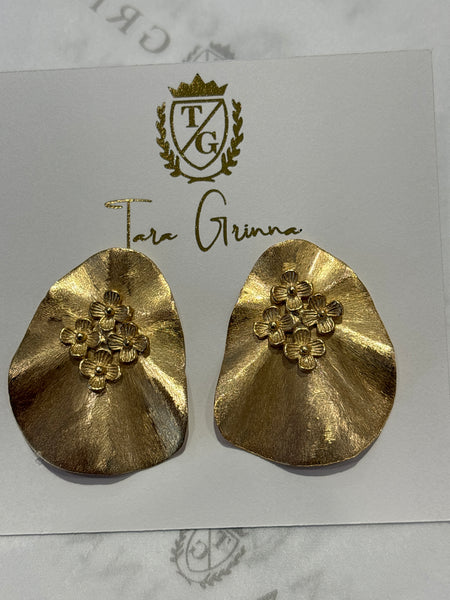 18k Plated Floral Chip Earrings-(TG-910465)