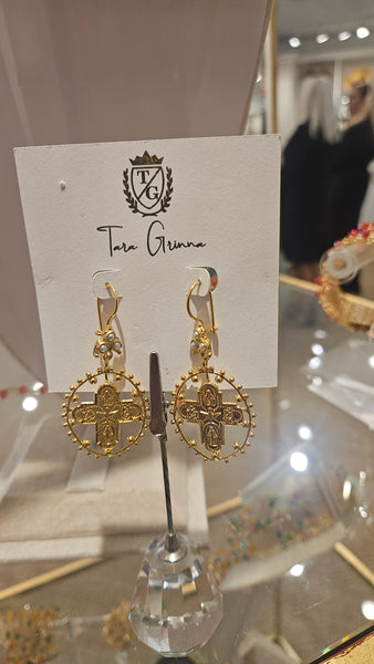 Gold Cross Cocktail Earrings-(TG-910313)