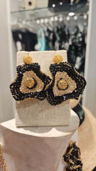 Crochet Black Ruffle Flower Earring-(TG-910438)