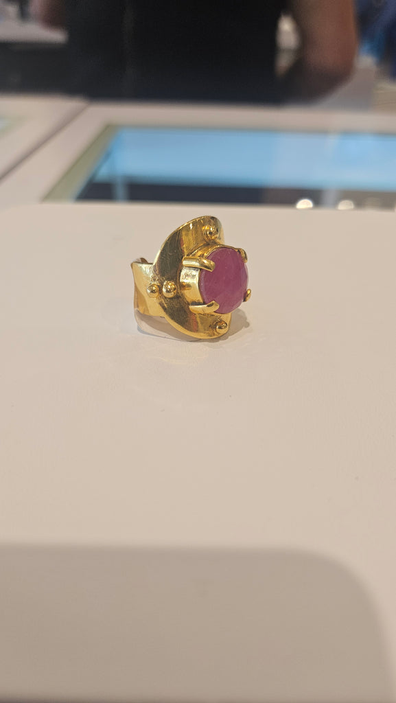 Bronze 24k Gold Plated Ruby Stone Ring-(9483)