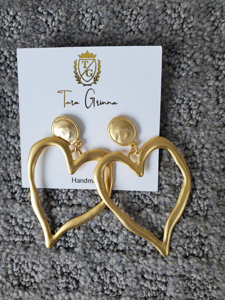 Golden Heart Dangle Earrings-(TG-910127)