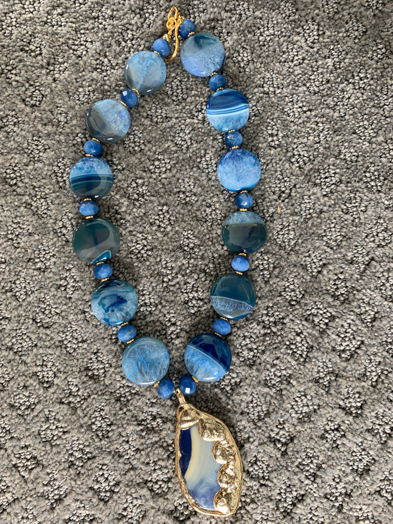 Blue Agate/Quartz with Pendant-(TG-9296)