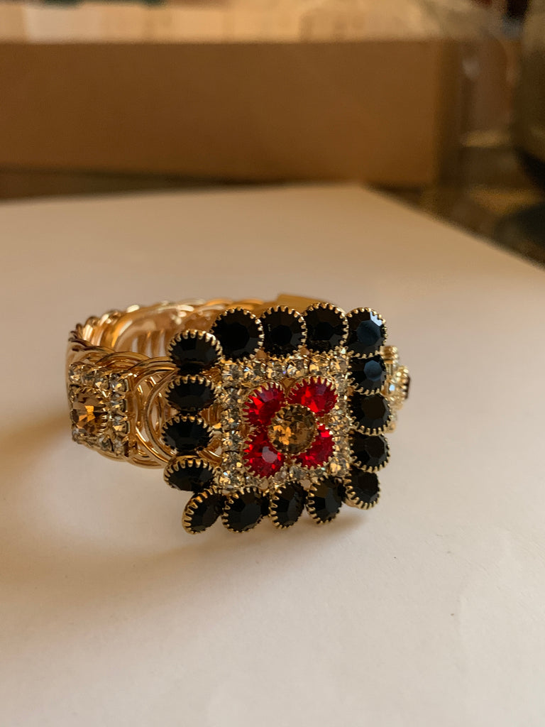 Black and Ruby Square Design Bracelet-(Style 9342)