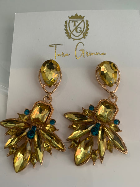 Dangle Insect Yellow Gemstone Earrings-(TG-910112)