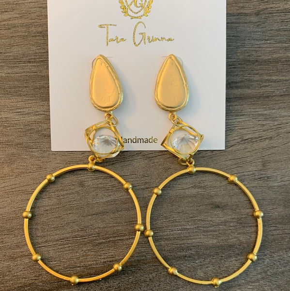 Gold Hoop with Gem Catch Box Earrings-(TG-910193)