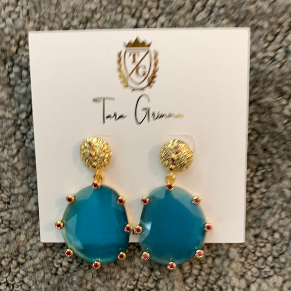 Gold Prong with Color Stone Earrings-(TG-910256)