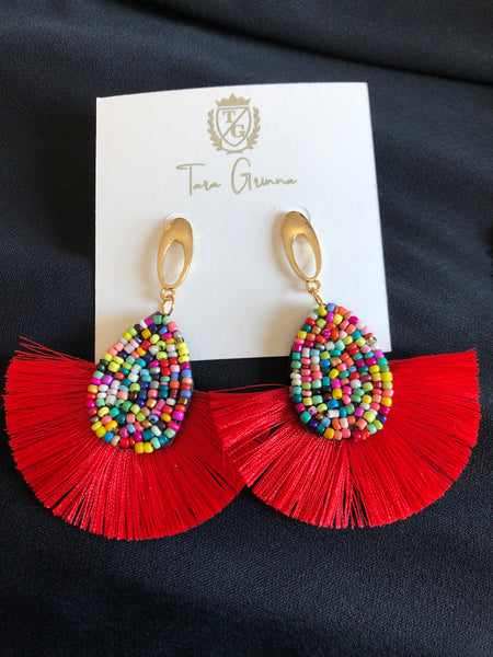 Beaded Fringe Fan Earrings- (TG-91041)