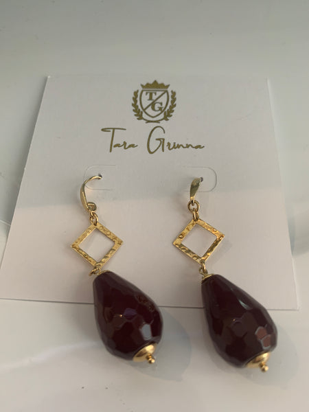 Garnet Teardrop Gemstone Earrings-(TG-910115)