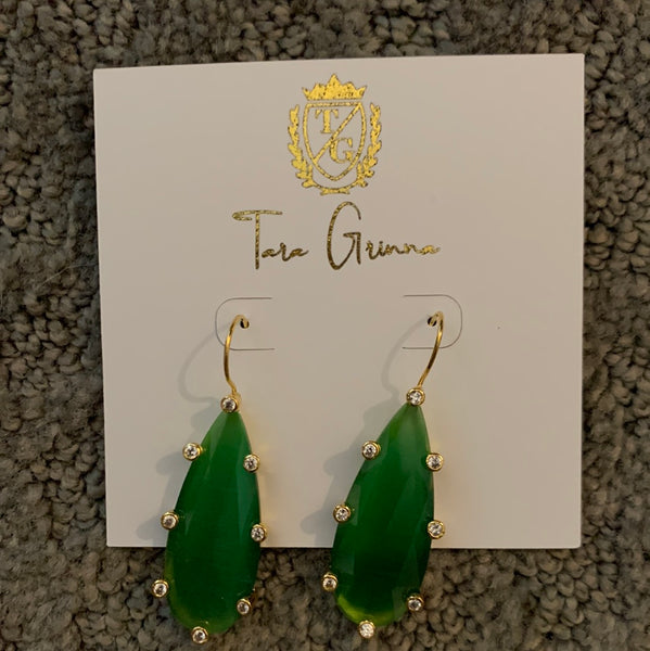 Elongate Gem Stone with Gold Prong Earrings-(TG-910261)