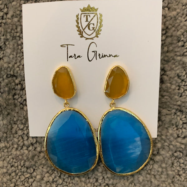 Double Stone Drop with Gold Trim Earrings-(TG-910257)