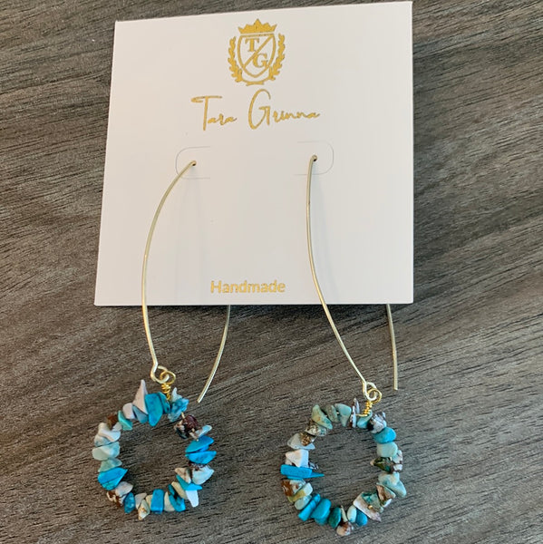 Gold Loop with Turquoise Stone Hoop Earrings-(TG-910206)