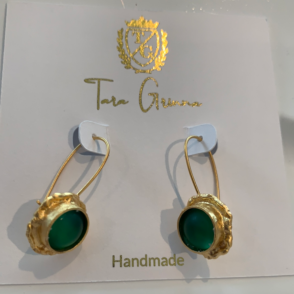 Green Sea Glass Earrings 24k Gold Double Plated-(TG-910143)