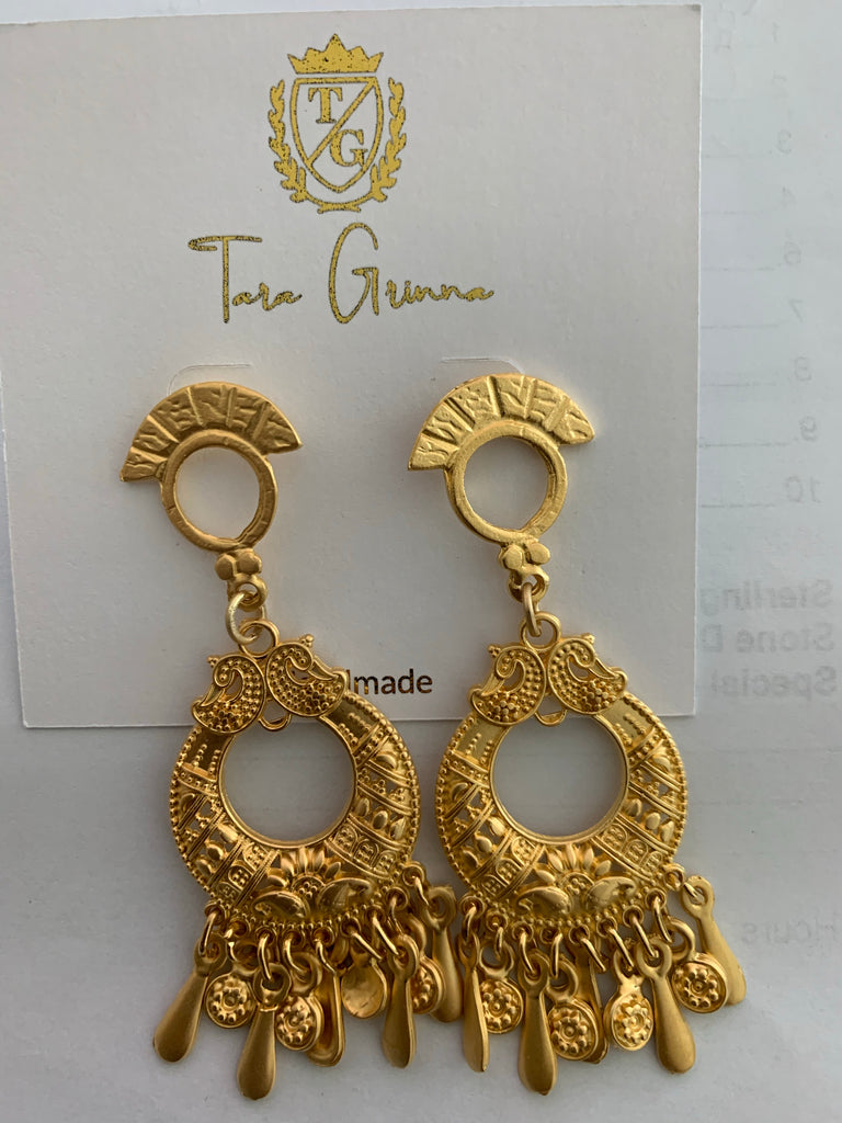 Gold Dipped Circle Charm Dangle Earrings-(TG-910135)