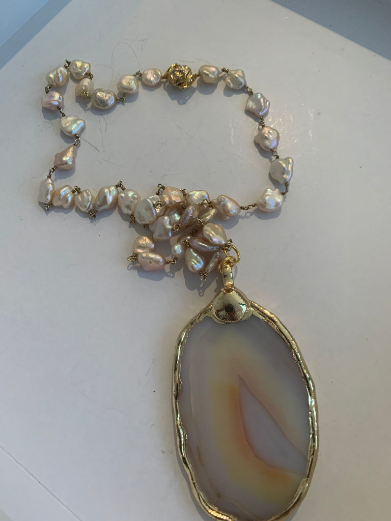 Freshwater Pearl Chain Accompanied with Pendant Agate-(TG-9291)