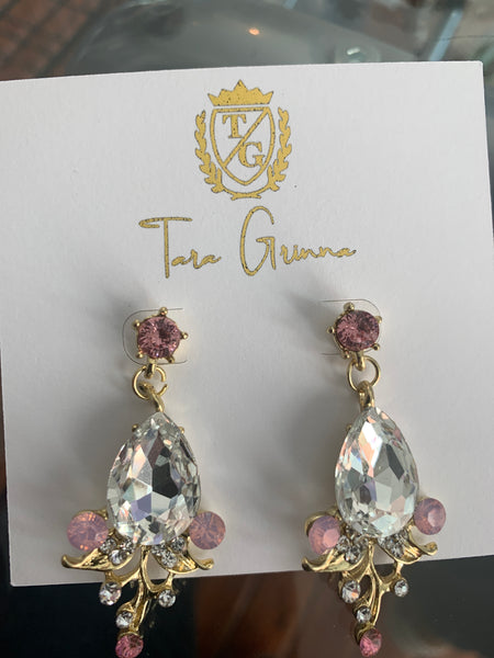 Crystal Tear Drop Earrings with Crystal Studs -(TG-910105)