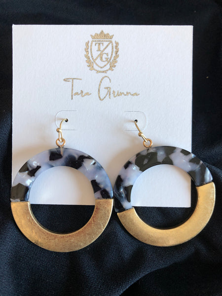 Half Tortoise Half Color Circle Earrings-(TG-91031)