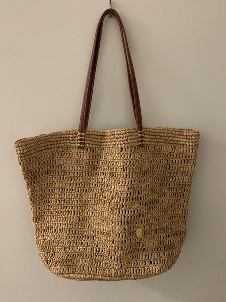 Hand Made Raffia bag with Premium Leather Handle by Tara Grinna-(Style 8132)