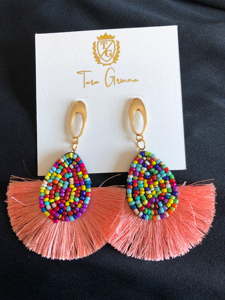 Beaded Fringe Fan Earrings- (TG-91041)