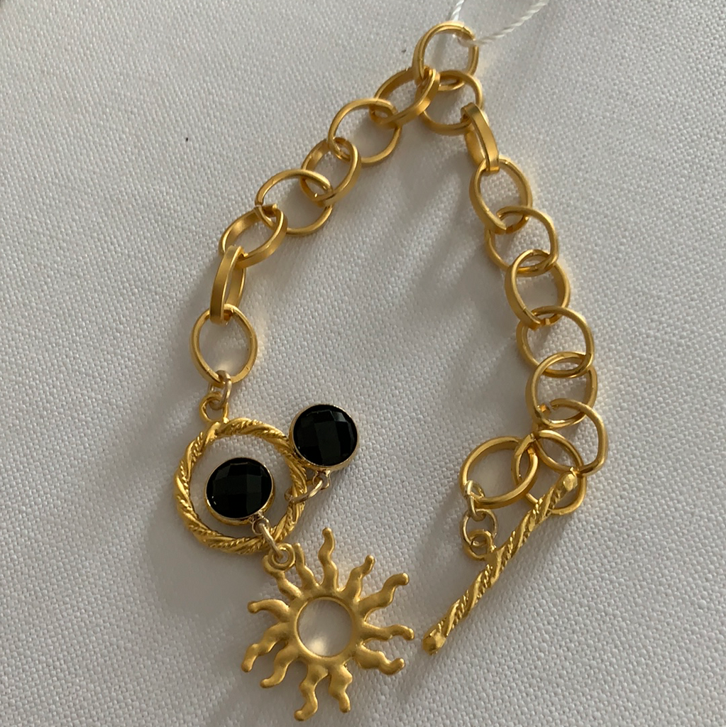 Black Charm Gold Chain Bracelet-(Style 9356)