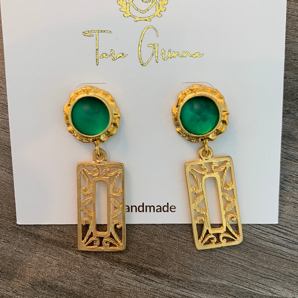 Emerald Color Geometric Earrings-(TG-910182)