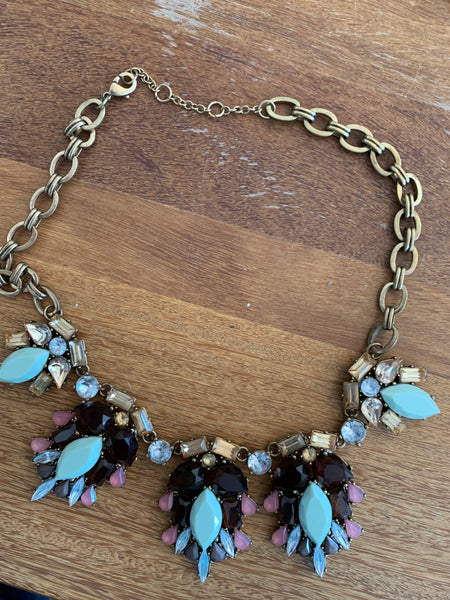 Antique Gold Statement Necklace with Mint and Bordeu Gems-(TG-9263)