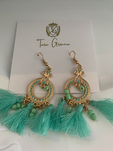 Circle Fringe Dangle Turquoise Earrings-(TG-910116)