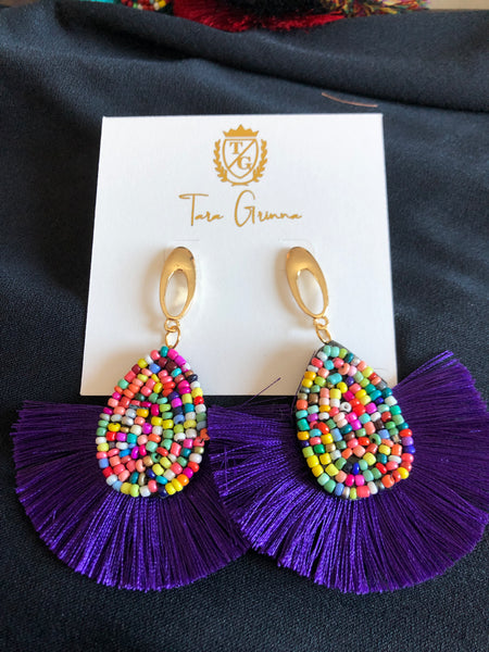 Beaded Fringe Fan Earrings- (TG-91041)