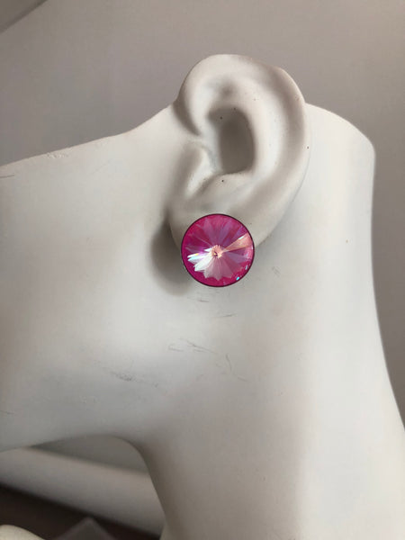 Large Gem Stone Stud Earrings with Silver Back