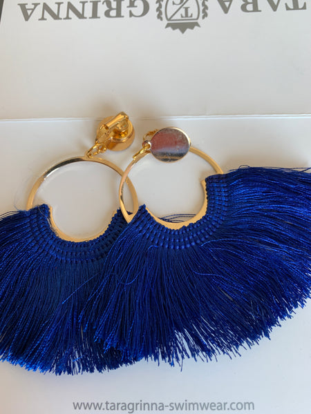 Elegant Gold Plated Circle Clip Earrings with Color Fringe-(TG-91100)