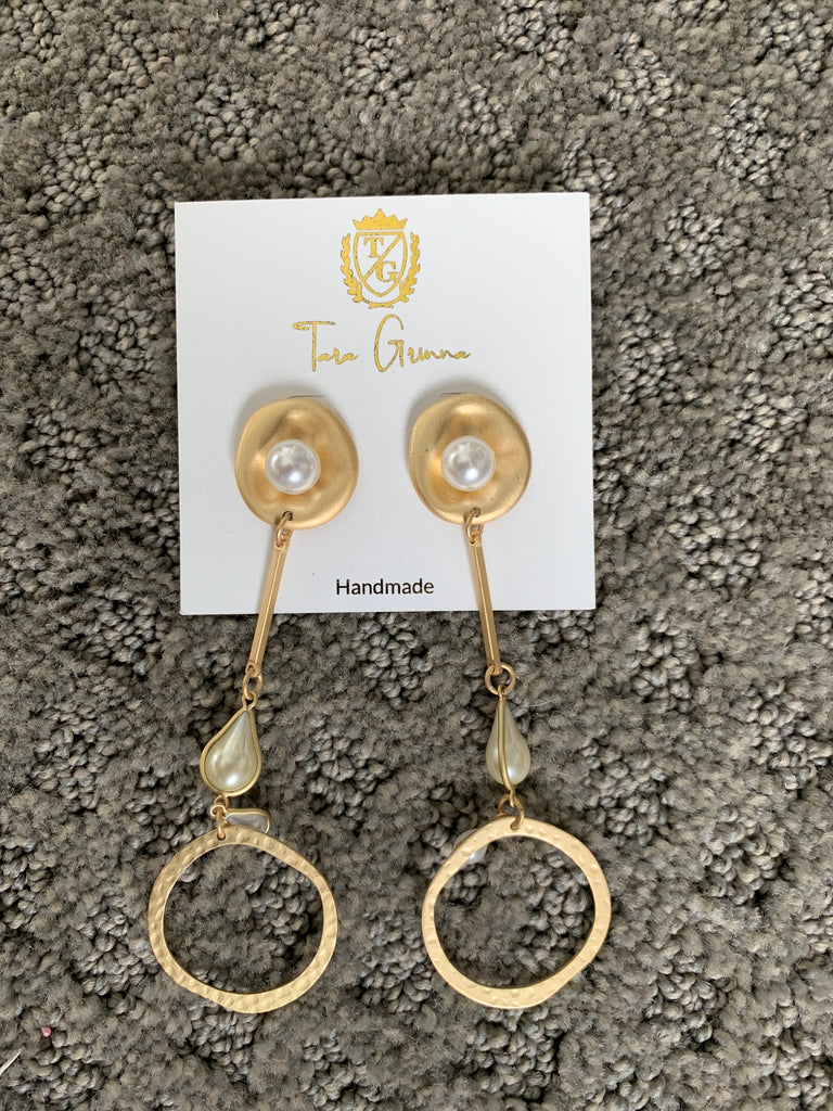 Golden Pearl Dangle Hoop Earrings-(TG-910126)