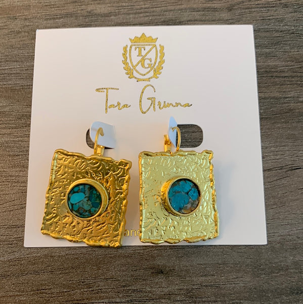 Gold Gemstone Post Square Earrings-(TG-910197)