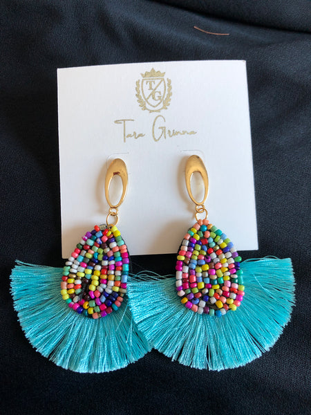 Beaded Fringe Fan Earrings- (TG-91041)