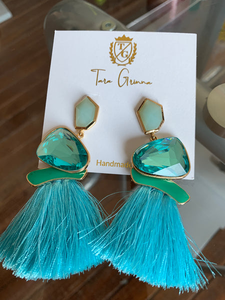 Bedrock Gem Fringe Dangle Earrings- (TG-91035)