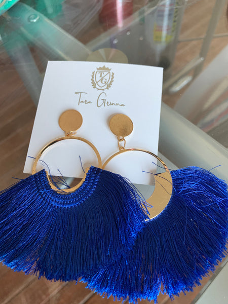 Elegant Gold Plated Circle Earrings with Color Fringe-(TG-91095)