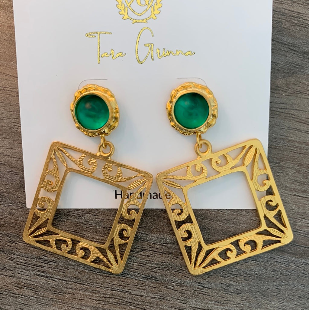 Emerald Color Geometric Earrings-(TG-910183)