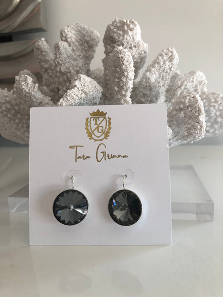 Large French Wire Gem Stone Stud Earrings with Silver Back-(TG-91010)